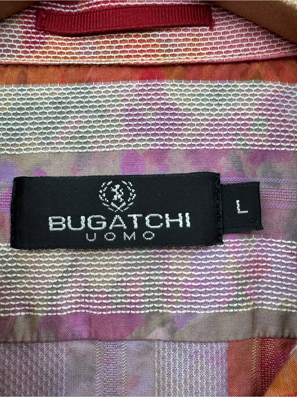 Bugatchi Men Large Button Up Shirt Purple Orange Tie Dye Short Sleeve - Picture 8 of 9